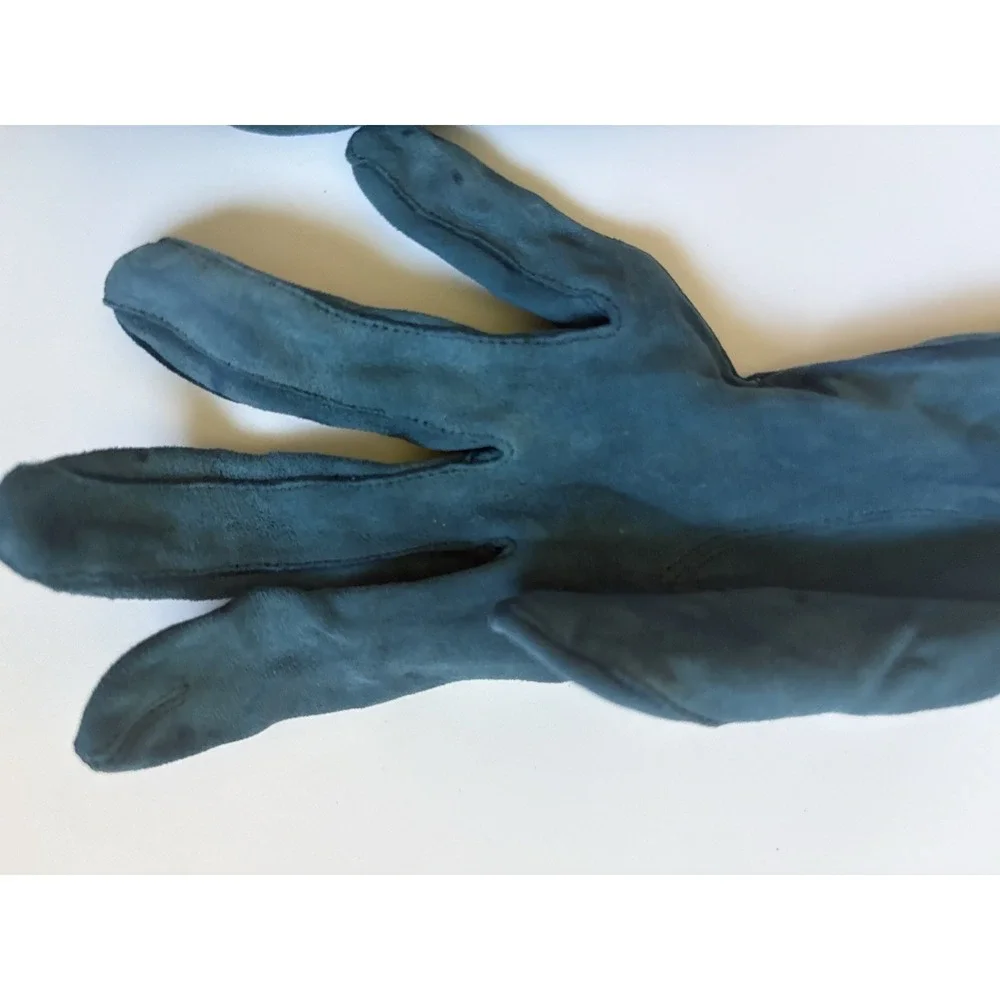 Vintage Radzelle Teal Blue Suede Mid-Length Evening Gloves